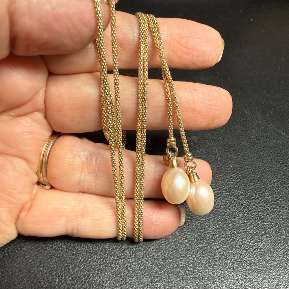 Sterling Silver 925 Vermeil Dyadema Real Pearl End Tassels Y Necklace 36" - Picture 6 of 10